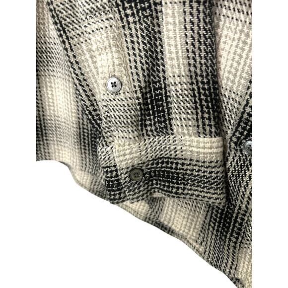 FRAME Black Gray Baja Plaid Button Up 100% Cotton Mens Shirt Large - Picture 4 of 7